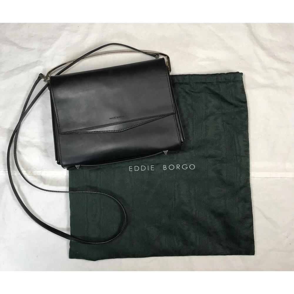 Eddie Borgo Boyd Matte Calf Skin Black Leather Handbag with Silver Handle &Strap